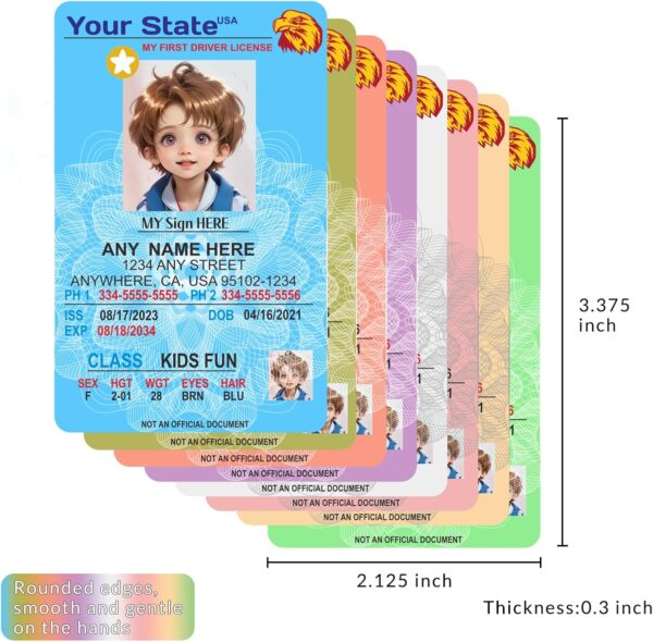 Personalized Kid Driver License Custom Child ID Card with Holder Printed Emergency Contact Information. NOT Official Use(Silver Gray) - Image 6